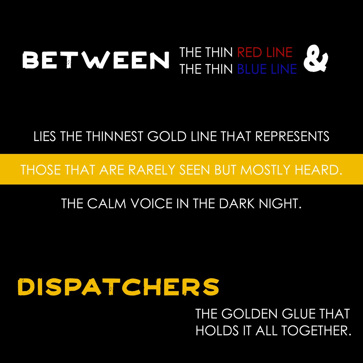 💛 🖤 THANK YOU!! 💛 🖤 

#NationalPublicSafetyTelecommunicationsWeek #ThankYouDispatchers #EverydayHeroes #WeAppreciateYou #LiterallyCouldntDoItWithoutYou