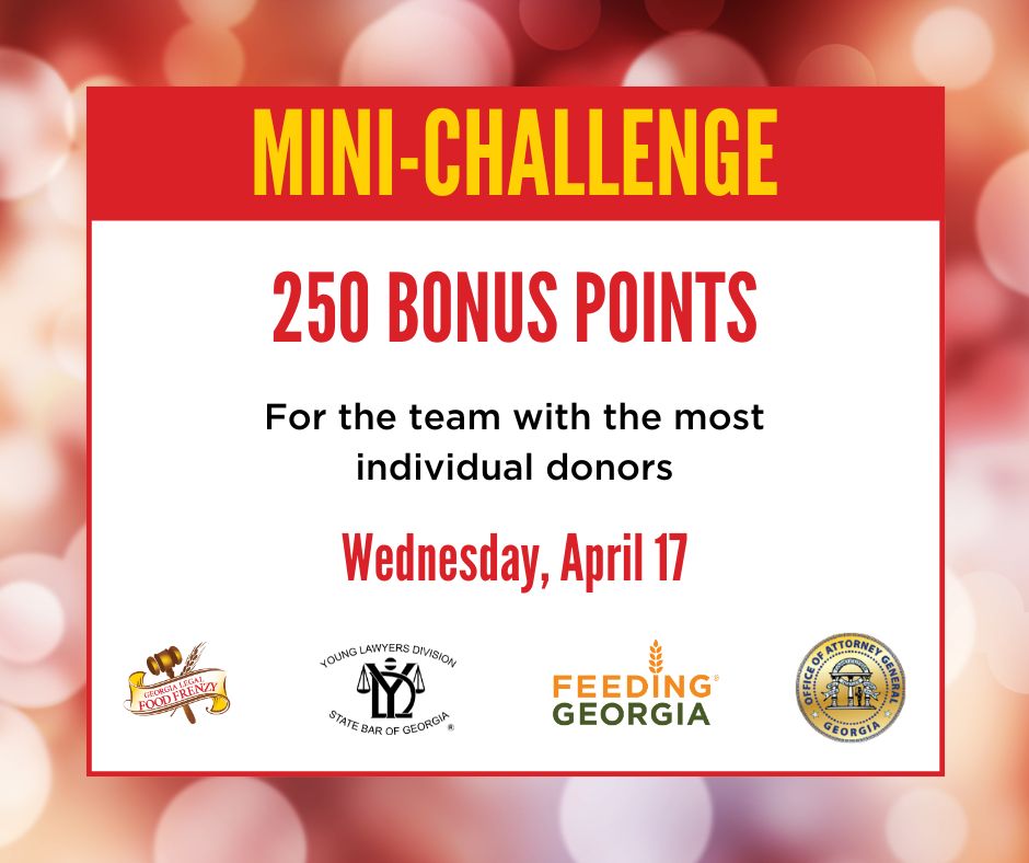 #LFF Mini-Challenge Alert!⁠ We've raised $64,605 in just the first 24 Hours. Starting tomorrow, the team with the most individual donors gets 250 bonus points. Share your team page link and start show love for your local food bank!⁠ #LegalFoodFrenzy #FeedingGeorgia #FeedingGA