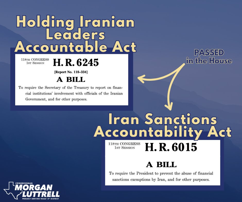 The House just passed legislation to hold Iran accountable for its acts of international aggression and terrorism.