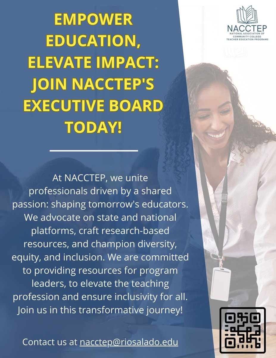 Make your voice heard by joining the NACCTEP Executive Board. Nominations are open now! Visit nacctep.org/nominations for more information and to submit your application. #TeacherEducation #EducatorPreparation