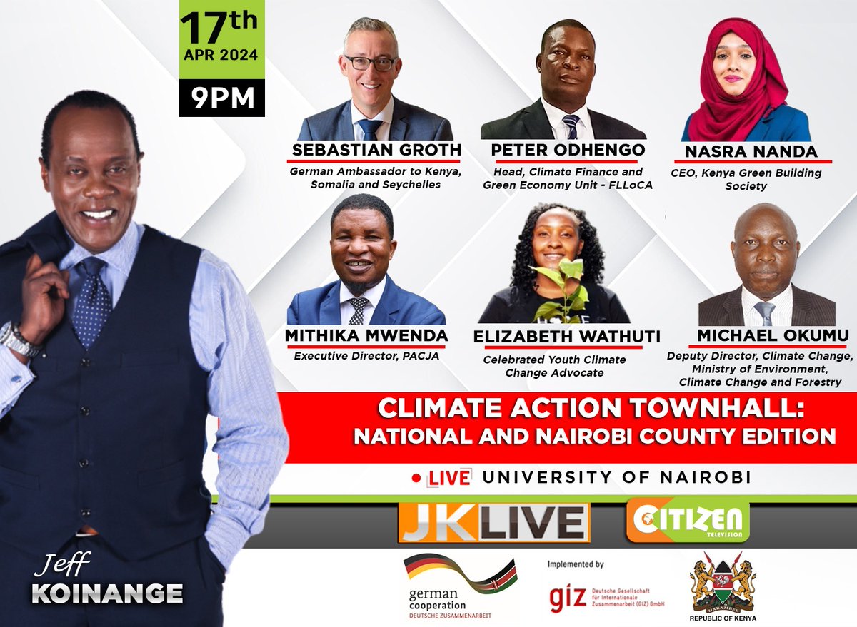 Tune in tomorrow for the final Climate Action Townhall - National and #Nairobi County Edition! The German Ambassador to Kenya, Sebastian Groth and other eminent panelists will participate in a timely conversation on interventions and cooperation on #ClimateChange at National…