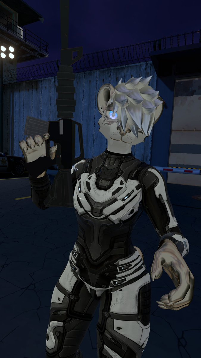 Was bored today so here is a pic of my boy doing guard duty in prison escape! >:U

#Scifi #Hyenid #furry #Furries #furryvr #vrchatfurry #vr #MMD #furry #furries #vrchat #furryfandom
 #VRChat #furryfandom #furryvrchat #vrfurry #Cyber #Suit #Cybersuit #armor #gun #prison #guard