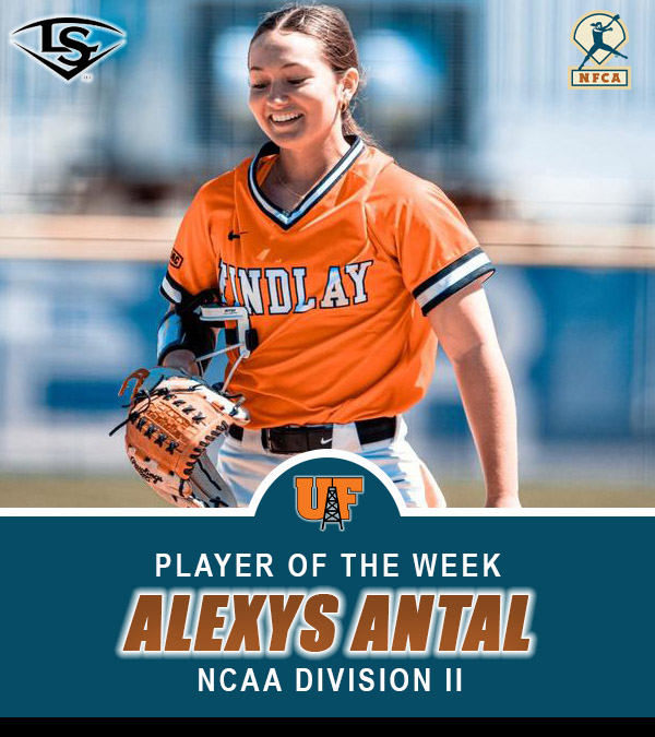 NFCAorg's tweet photo. 🥎 Perfection from @findlayoilers' Antal &amp;  @AugieSoftball's Glanzer earn the duo DII @sluggerFP Player &amp; @wilsonballglove Pitcher of the Week honors.

🔗 https://t.co/QikUN5kd8m https://t.co/3oTrlIB7iW