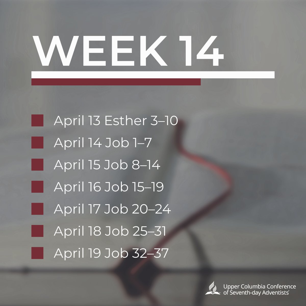 UCCtweet's tweet photo. Week 14 – Join UCC In the Word, a journey through the 66 books of the Bible. For more information visit https://t.co/Pxi4F3NLw7. #uccsda #UCCInTheWord #BibleReading #Bible https://t.co/6W65mV6HJf