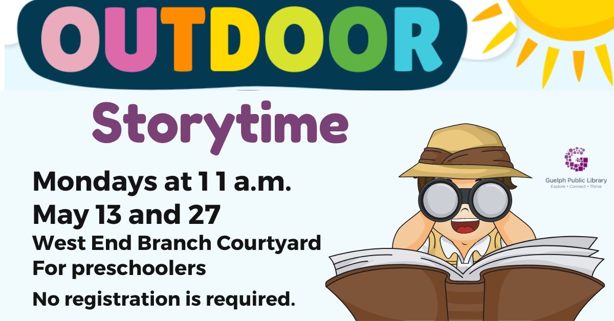 Join us at the West End Branch for an interactive outdoor storytime promoting early literacy skills for your child. Siblings are welcome to come as part of the family group. No registration is required. Learn more ➡ guelphpl.libnet.info/event/10490277