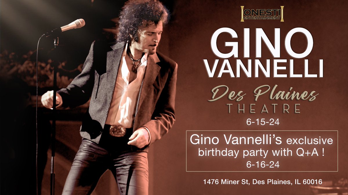 GinoVOfficial's tweet image. Gino is coming to Des Plaines!
June 15th @ Des Plaines Theatre:
etix.com/ticket/p/76581…
Pre-show Sound Check + Meet & Greet:
etix.com/ticket/p/51749…
Also don't miss an exclusive Private Birthday Party for Gino on June 16th @ Bourbon 'N Brass:
etix.com/ticket/p/32711…