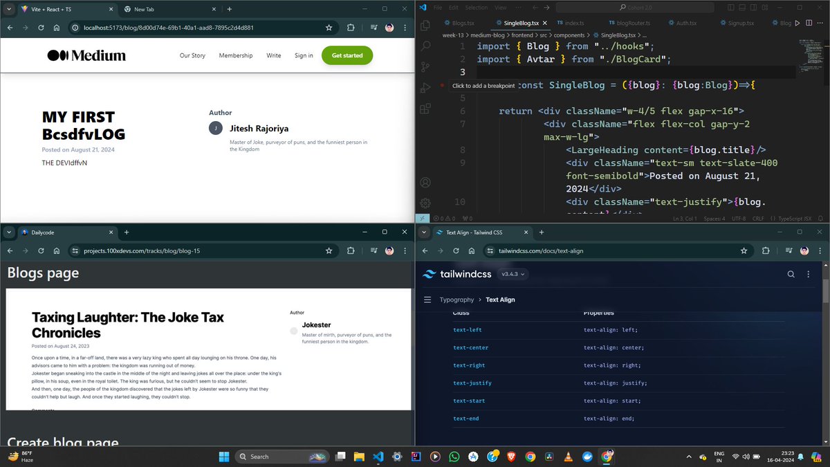 jltesh's tweet image. 🚀 Day 25 of #100DaysOfCode: April 16, 2024 🌟 1️⃣ Working on project &quot;Medium&quot; - a blog website:
Designed a page for a single blog post 2️⃣ DSA Progress:

Implemented basic deletion and insertion operations for Doubly Linked List Thanks to @kirat_tw  &amp;amp; @UrviGoel3  #learningpublic