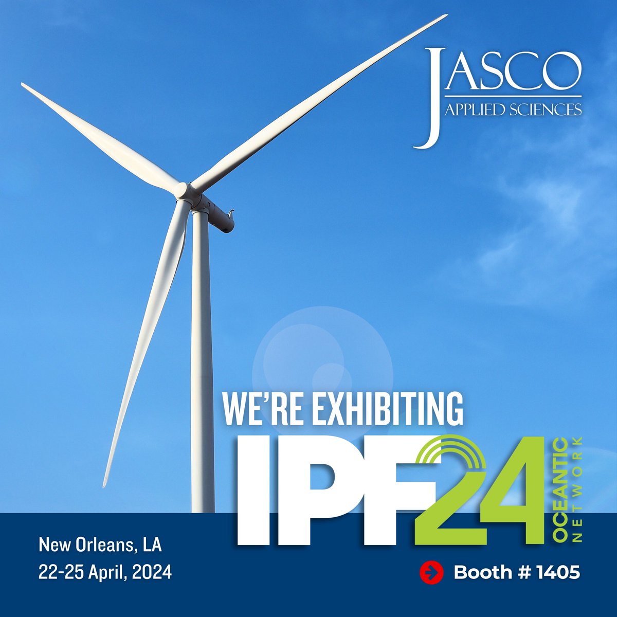 We're #exhibiting 📢 Join us at @oceanticnetwork's #IPF2024!

Visit the team at Booth # 1405 -
📅 22-25 April, 2024
📍 New Orleans, LA

#offshorewind #windenergy #conference #networking #energysector #acoustics #monitoring #modeling #mitigation #permitting #navigatingregulations