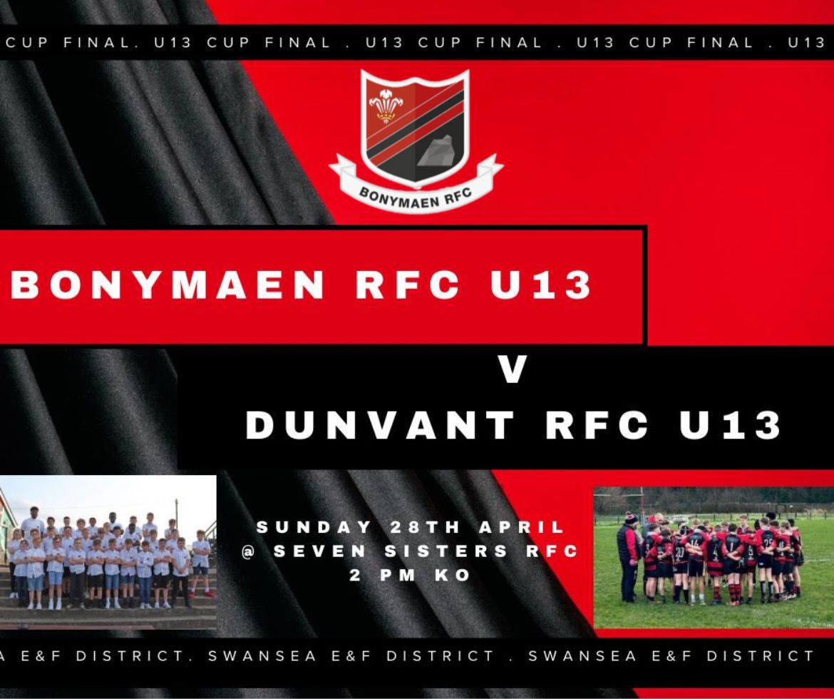 Time and date confirmed. Any support will be appreciated by the boys who have worked hard to reach the final. <a href="/Bonymaenrugby/">Bonymaen RFC</a>