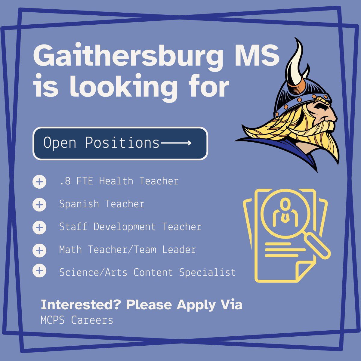 Attention 🚨💙💛 Apply via MCPS Careers!