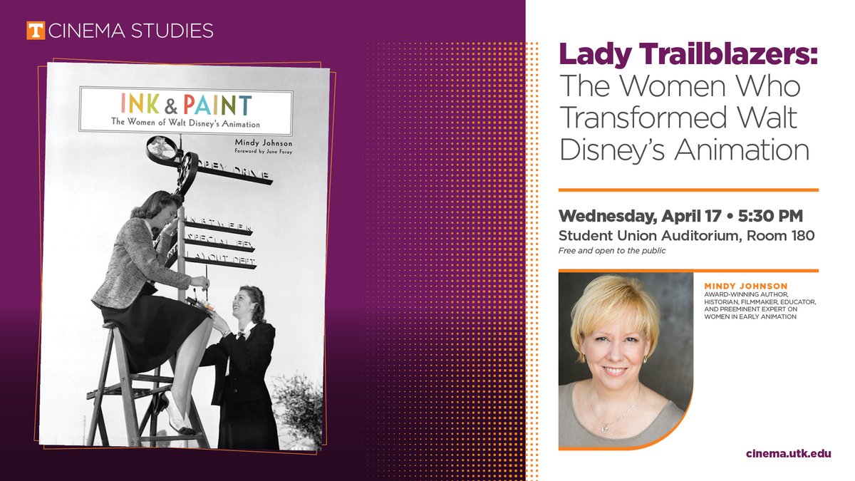 Don't miss this Cinema Studies program event being hosted tomorrow at 5:30 pm! Along with the fantastic speaker Mindy Johnson, you might even see a special guest...(Mary Costa, the original voice of Disney's Sleeping Beauty!) #UTKArtSci #CinemaStudies #EndlessOpportunities