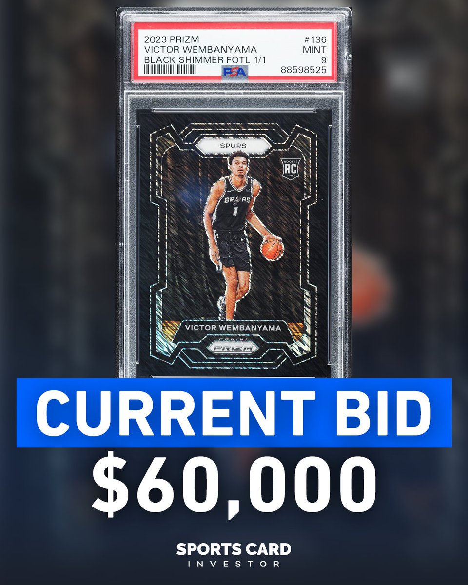 How much will the Prizm FOTL 1/1 Victor Wembanyama sell for? With just two days remaining in the @pwccmarketplace premier auction, the current bid stands at $60,000.