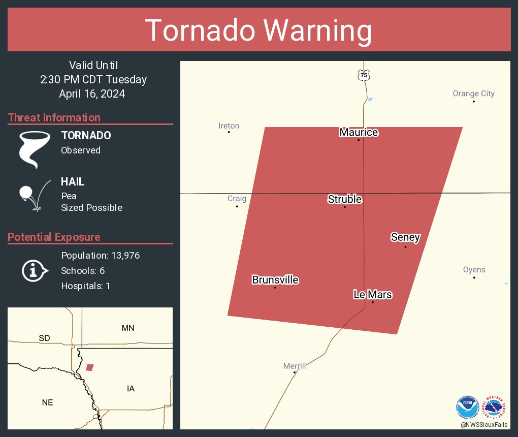 Tornado Warning including Le Mars IA, Maurice IA and Brunsville IA until 2:30 PM CDT