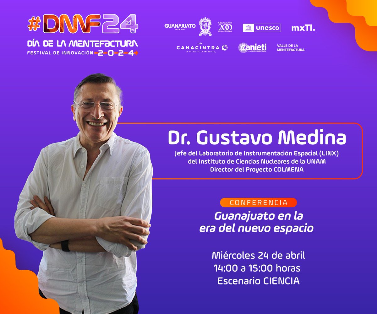 ¡Conoce al Dr. Gustavo Medina Tanco en el DMF24! Aprende de este líder que inspiró la Misión Colmena de la UNAM. Su dedicación y visión llevaron a un avance científico significativo al enviar nanomicrobots al espacio. ¡Juntos rumbo a la Mentefactura 2024! ¡No te lo pierdas!#DMF24