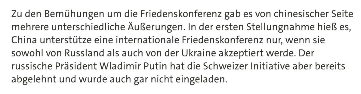 Bei der @tagesschau verbiegen sie sogar die Logik. Russland hat die Schweizer Konferenz abgelehnt, WEIL es nicht eingeladen war. tagesschau.de/ausland/asien/…