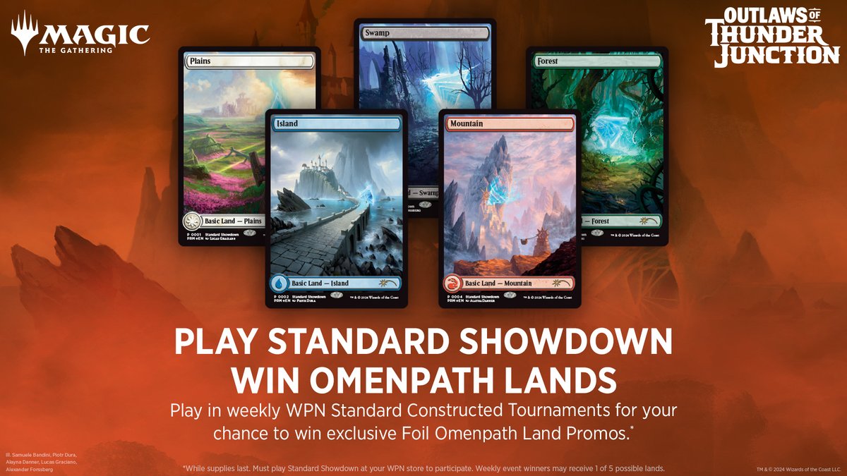 ⌚ Time to prep for Standard Showdown! Events resume Apr. 19 with the launch of #MTGThunder, and feature foil Omenpath lands to strive for in each event. Quantities vary, so contact your LGS for details! Read here: magic.wizards.com/en/news/announ…