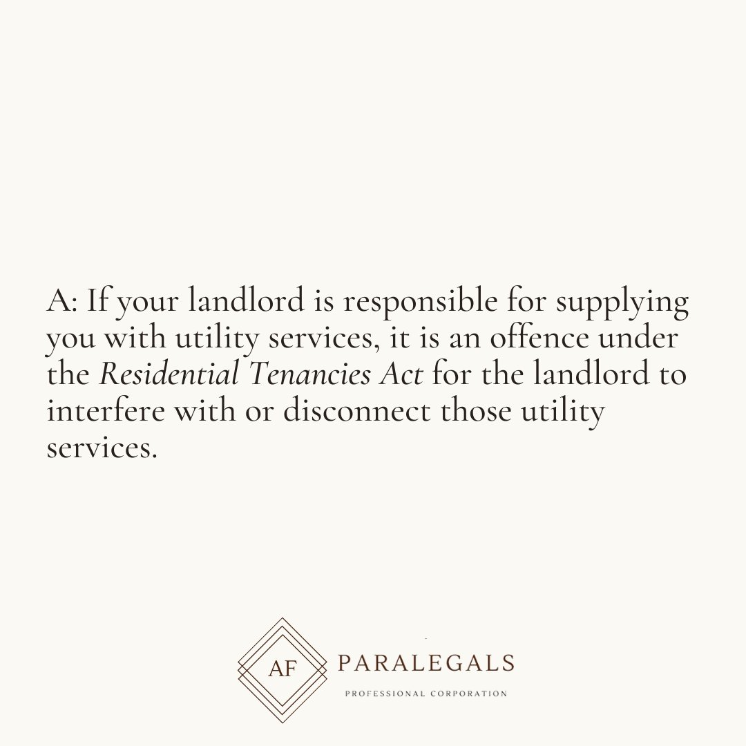 🏠 Curious about your rights as a tenant? We've got you covered! Reach out to our knowledgeable team for all the answers you need. 
#Utilities #TenantedProperty #OntarioLaw #AFParalegals #Sudbury #OntarioParalegal #Litigation #Landlord #Tenant #Eviction #Rent #LTB #RTA