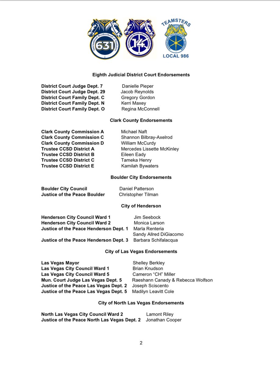 Southern Nevada Teamsters Primary Endorsements. @Teamsters @14Teamsters @Teamsters986 @teamstersjc42
