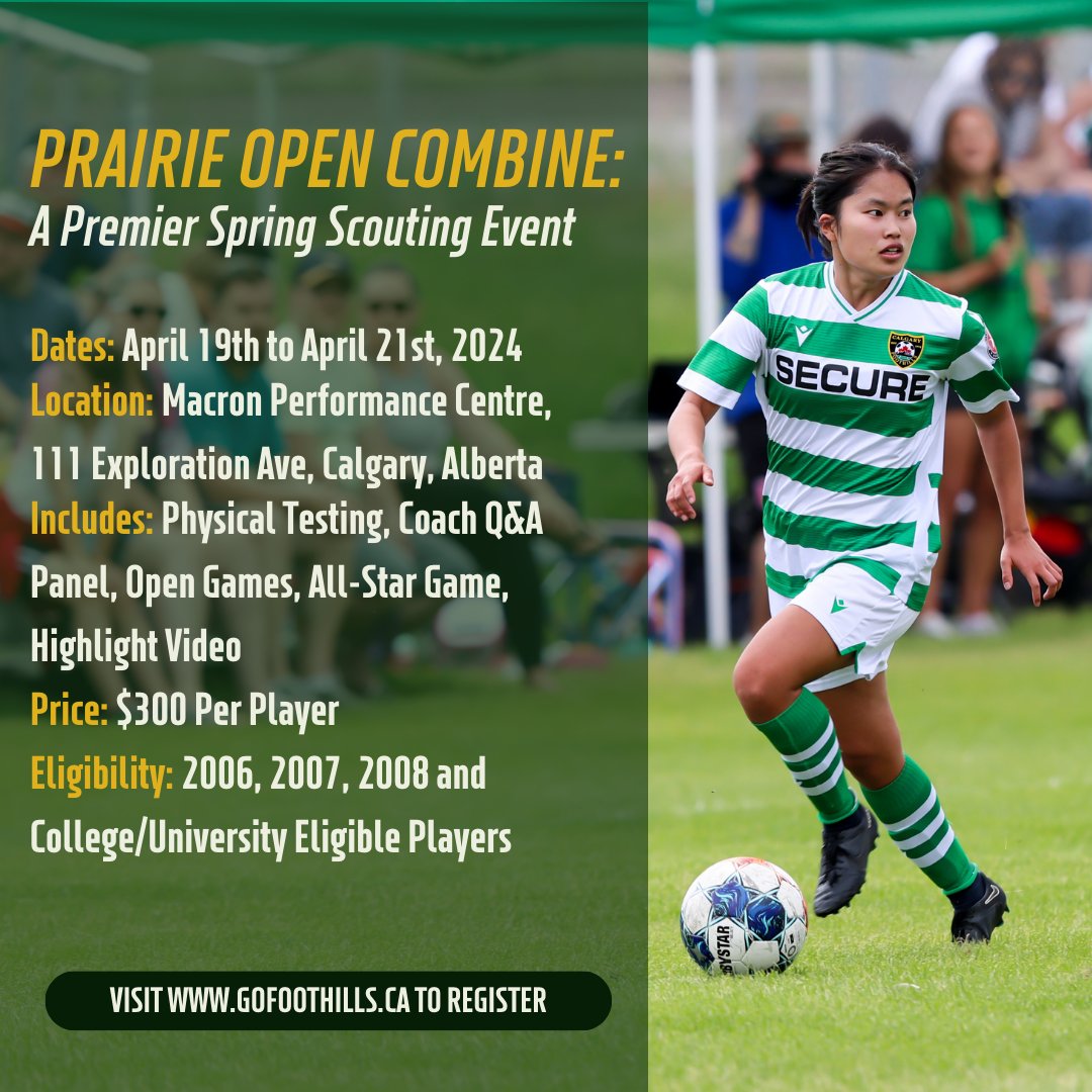 We still have a few spots left! If your soccer aspirations include playing for a university or college, you won’t want to miss the Prairie Open Combine, which will take place from April 19 to 21. gofoothills.ca/2024/02/26/pra…⁠ ⁠ #Soccer #YYC #Calgary #CalgarySoccer