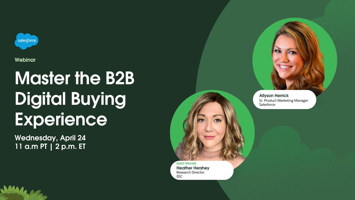 Customer-centric digital experiences are the key to driving loyalty for your company. Join us as we host guest speaker Heather Hershey - @IDC Analyst, and dive deep into what great pre- and post-purchase B2B buying looks like. Register here: sforce.co/444LqNw