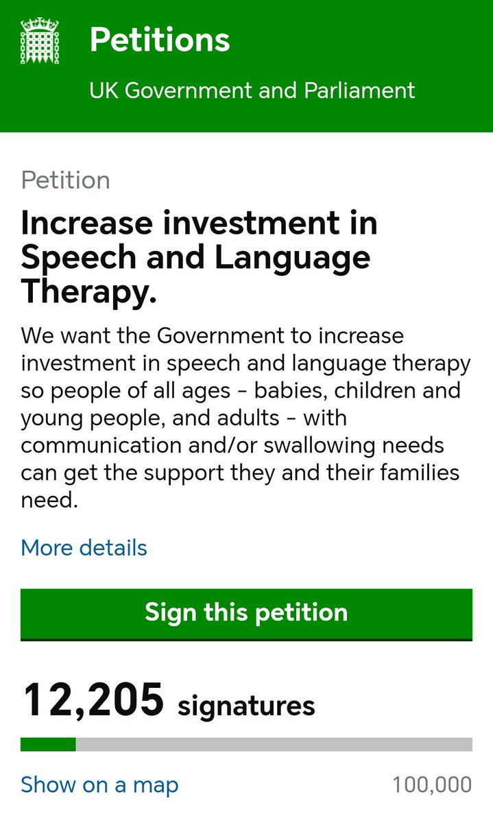 Not long before we reach a #petitionpalindrome of 12221 to #investinslt My local NHS SLTs and school have signed. Have yours? Please keep signing and sharing 💙