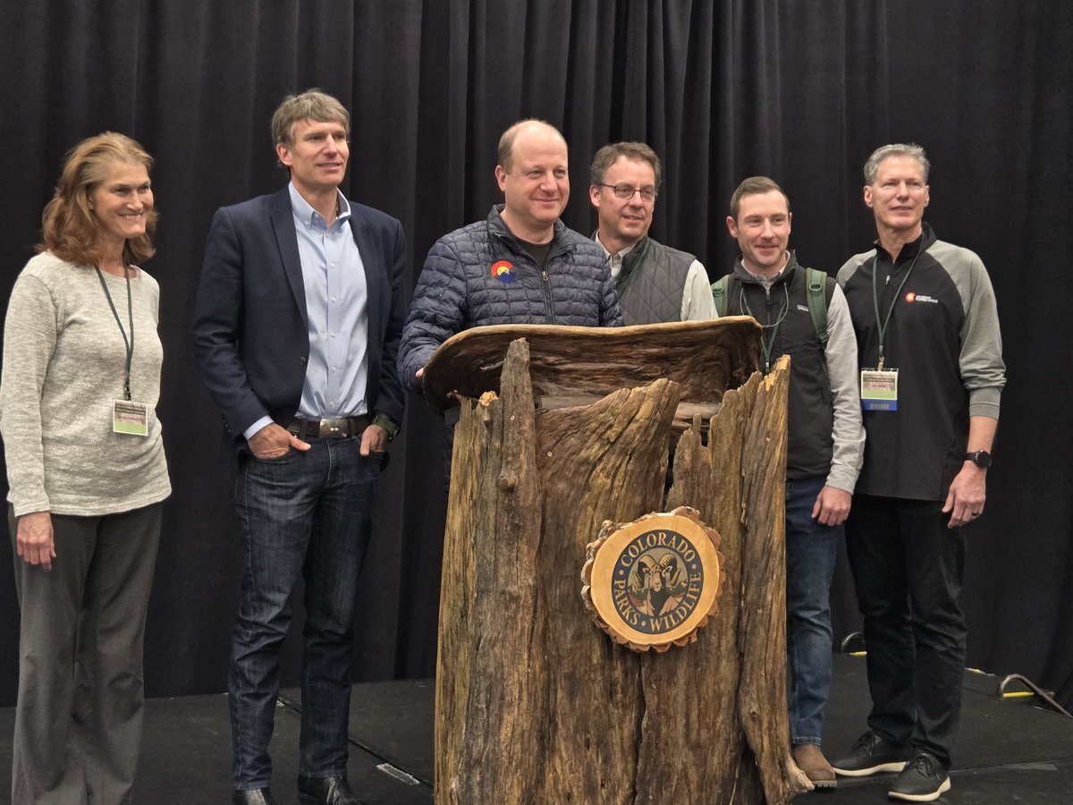 Today @GovofCO joined @dangibbsDNR, @COParksWildlife's Jeff Davis and 400+ attendees #2024PartnersOutdoors and its theme of 'better together.' Also pictured Nicole Rosmarino, gov wildlife policy advisor, Jonathan Asher, CO climate resiliency ofc and Tim Wolfe, CO tourism office.