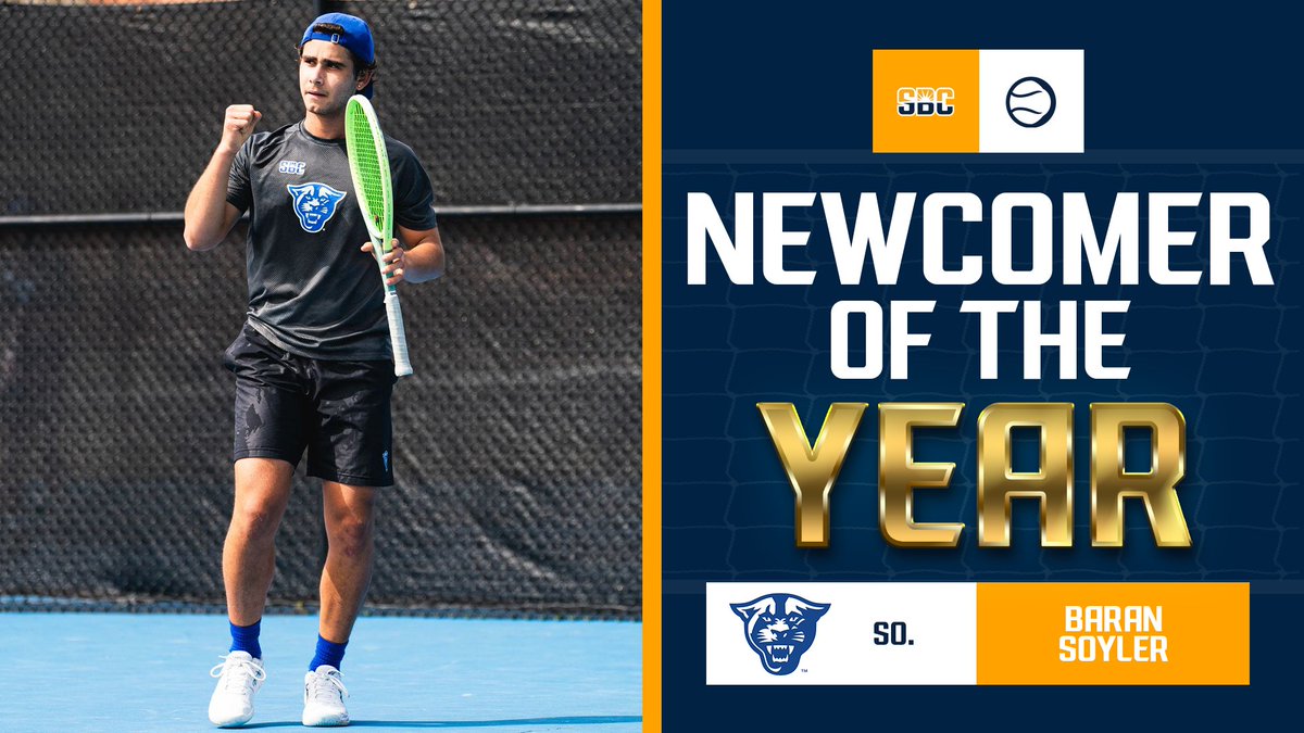 𝗣𝗔𝗡𝗧𝗛𝗘𝗥 𝗣𝗘𝗥𝗙𝗢𝗥𝗠𝗘𝗥. @GSU_MTennis’ Baran Soyler aided the Panthers in garnering the three seed by ending the season with four straight conference wins to earn #SunBeltMTEN Newcomer of the Year. ☀️🎾 📰 » sunbelt.me/3vQL7sX