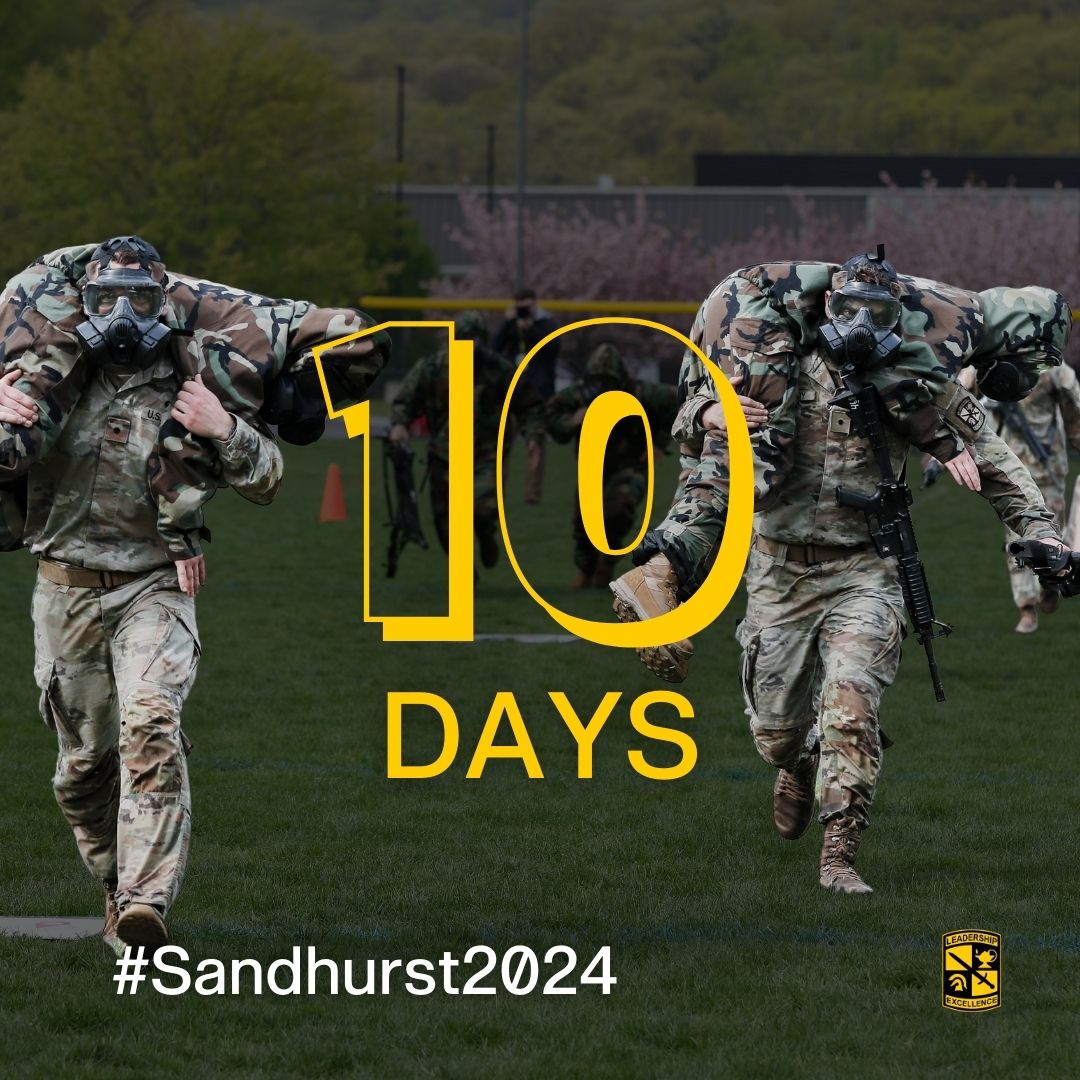 We are just 🔟 days away from #Sandhurst2024.

Set reminder notifications now, & don't miss out on our coverage of the 16 #ArmyROTC teams competing against the best military college programs in the world.

#TheRoadToSandhurst

@TRADOC | @usarec | @CG_ArmyROTC | @WestPoint_USMA