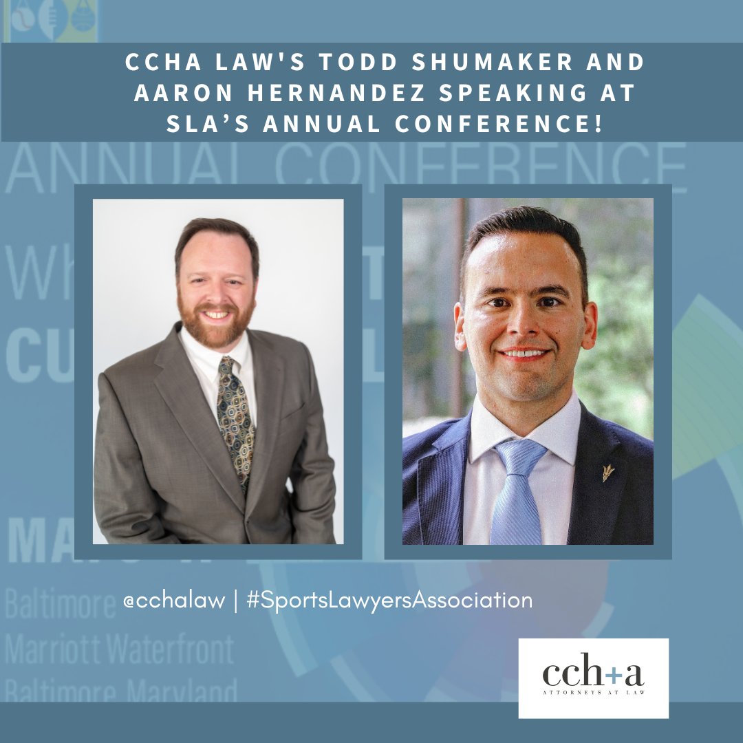Exciting news! 🌟 #CCHALaw's Todd Shumaker and Aaron Hernandez are presenting at the Annual @sportslawyers Conference, May 9-11. This year's theme promises insightful discussions on the intersection of sports and society. 🏀⚖️ For info: sportslaw.org/conferences/20…. 🔗 #SportsLaw
