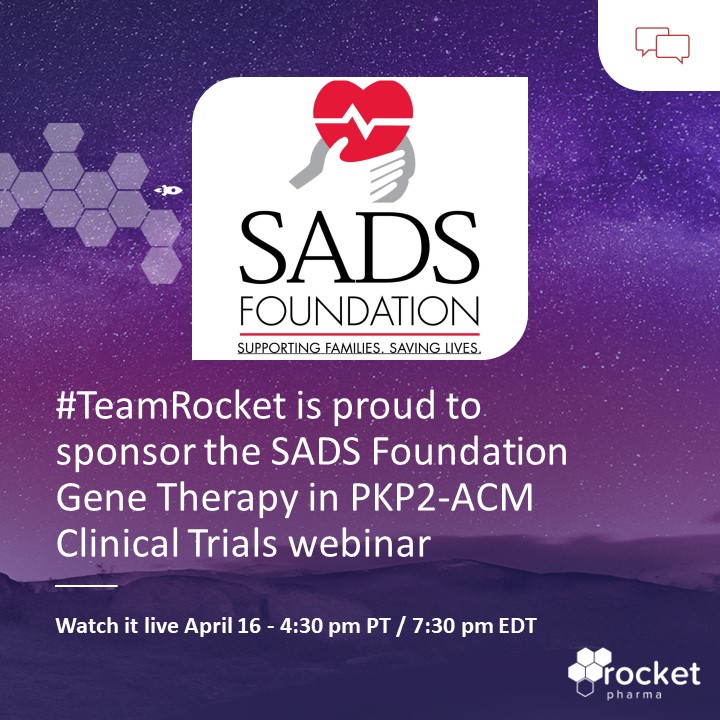 We're a proud sponsor of @SADSFoundation Gene Therapy in PKP2-ACM Clinical Trials webinar, a patient event shedding light on genetic disorders. #ARVC Register here: bit.ly/3JhXgu2