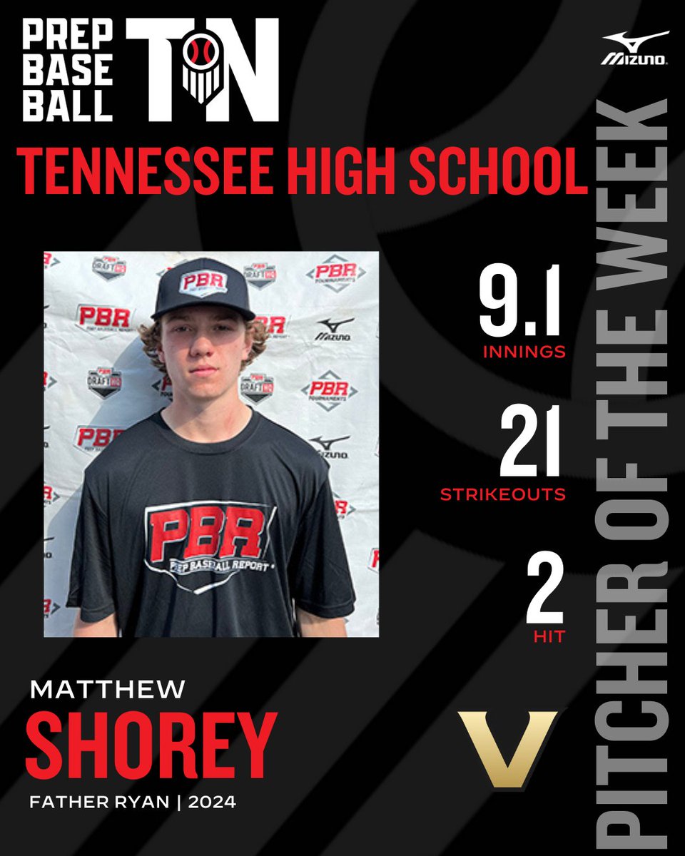Prep Baseball Tennessee (@prepbaseballtn) on Twitter photo 𝗧𝗡 𝗣𝗜𝗧𝗖𝗛𝗘𝗥 𝗢𝗙 𝗧𝗛𝗘 𝗪𝗘𝗘𝗞: 𝗪𝗘𝗘𝗞 𝟱 🏅
+ <a href="/VandyBoys/">Vanderbilt Baseball</a> recruit & '24 LHP Matthew Shorey (<a href="/MatthewShorey12/">Matthew Shorey</a>; <a href="/Baseball_FRHS/">Father Ryan Baseball</a>) earns Pitcher of the Week honors for Week 5.
See his performance from this past week and more. ⤵️
🔗: loom.ly/wo-XXhk 𝗧𝗡 𝗣𝗜𝗧𝗖𝗛𝗘𝗥 𝗢𝗙 𝗧𝗛𝗘 𝗪𝗘𝗘𝗞: 𝗪𝗘𝗘𝗞 𝟱 🏅
+ <a href="/VandyBoys/">Vanderbilt Baseball</a> recruit & '24 LHP Matthew Shorey (<a href="/MatthewShorey12/">Matthew Shorey</a>; <a href="/Baseball_FRHS/">Father Ryan Baseball</a>) earns Pitcher of the Week honors for Week 5.
See his performance from this past week and more. ⤵️
🔗: loom.ly/wo-XXhk