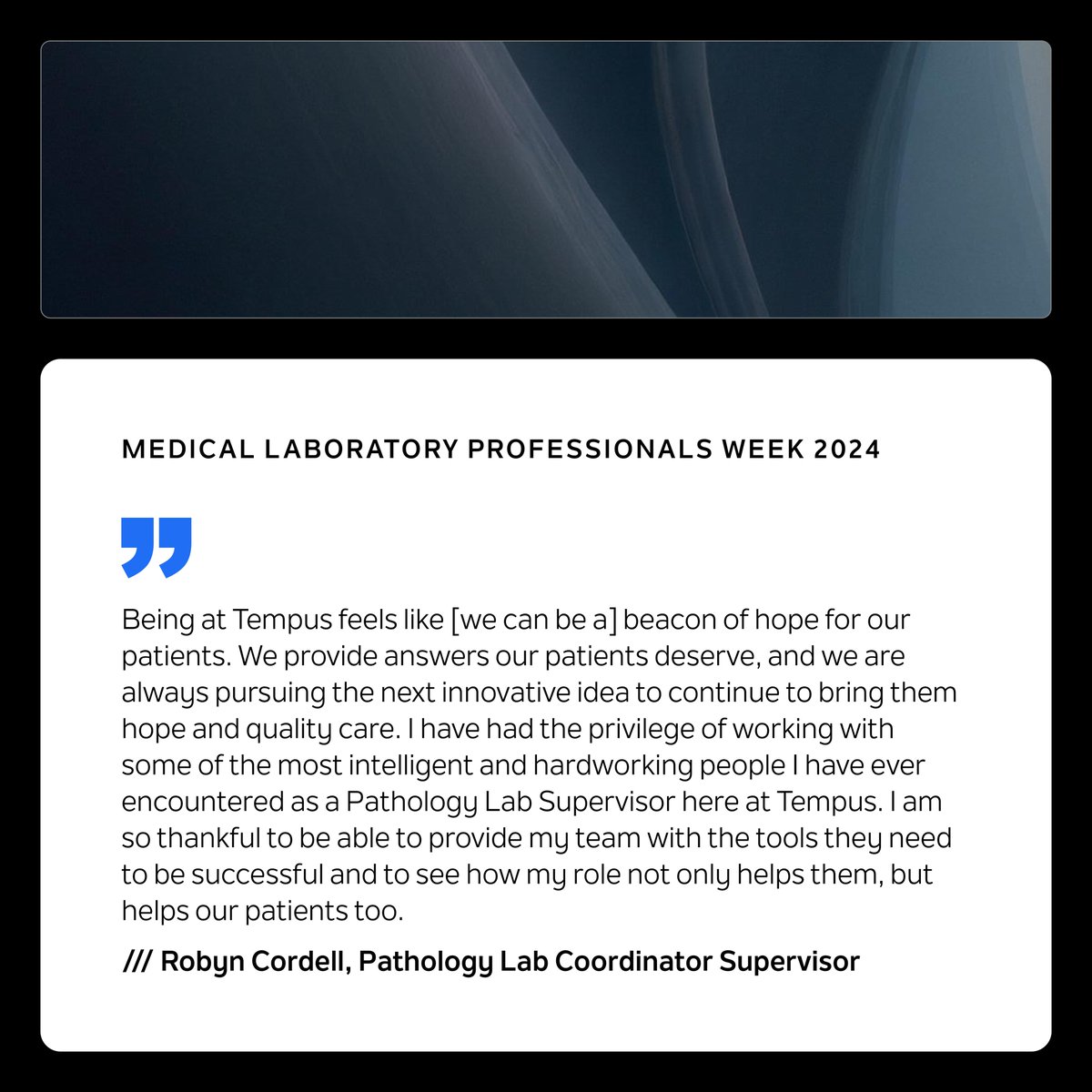 TempusAI's tweet image. For #MedicalLabWeek, we asked our lab employees to share what their work means to them. We&apos;re extremely grateful for the dedication &amp;amp; hard work of our lab team members. Their tireless efforts help us serve our patients each and every day. #ASCPLabWeek24