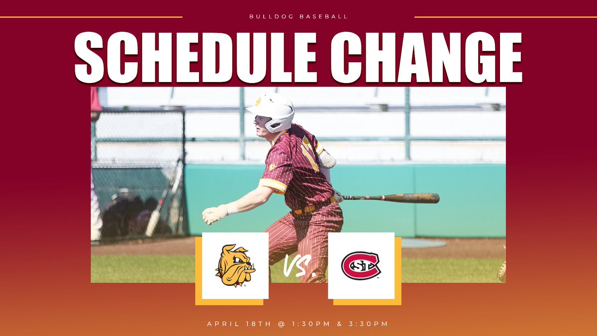❗️SCHEDULE CHANGE❗️ Tomorrow's doubleheader against @SCSUHuskies has been rescheduled to Thursday, April 18. Please see the @UMDBulldogs website for more information. #BulldogCountry