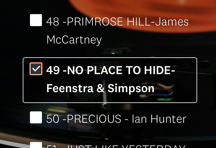 Delighted to be on @SeanUsherRadio @HeritageChart 
Such a pleasant surprise for #feenstraandsimpon #NoPlaceToHide to be on Sean Usher Heritage Chart Breakers Show
and currently #49 on the chart, please vote here; thanks uk.surveymonkey.com/r/522BLGP...
#hittrackstop100 #feenstrablues