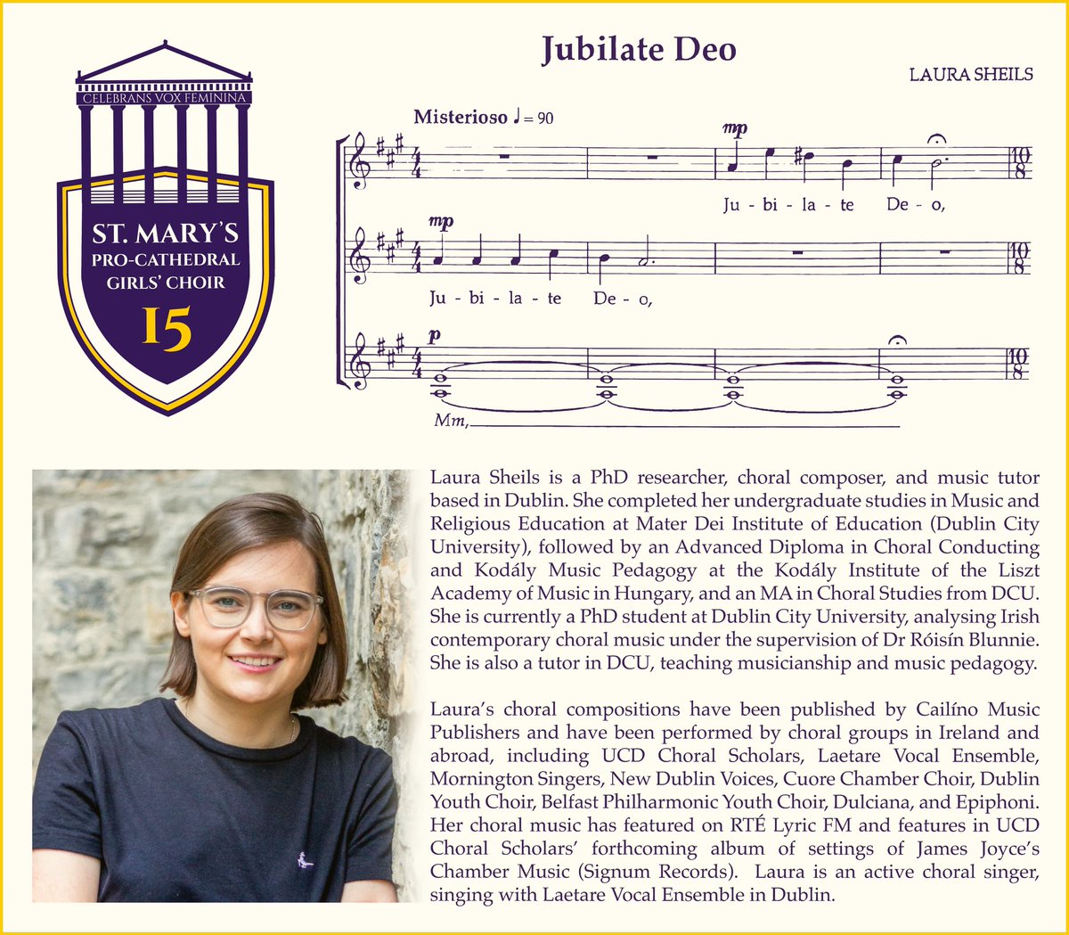 The first of many commissions for the Pro-Cathedral Girls’ Choir’s 15 Year Celebrations: 'Jubilate Deo' by Laura Sheils, commissioned by @Germainecarlos1 . Join us for its premiere at 6pm Vigil Mass at Pro-Cathedral on Sat 20th April. @dublindiocese @CatholicNewsIRL @CMCIreland