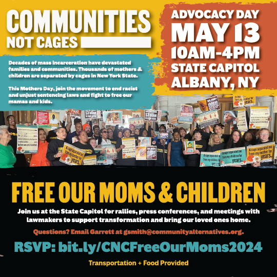 Join us on May 13 in Albany for the @Communities_NY Advocacy Day! Together, we'll rally to end racist and unjust sentencing laws and to bring our loved ones home! Food and transportation is will be provided. Register now: secure.everyaction.com/d2iUxaNs5U2dLt…