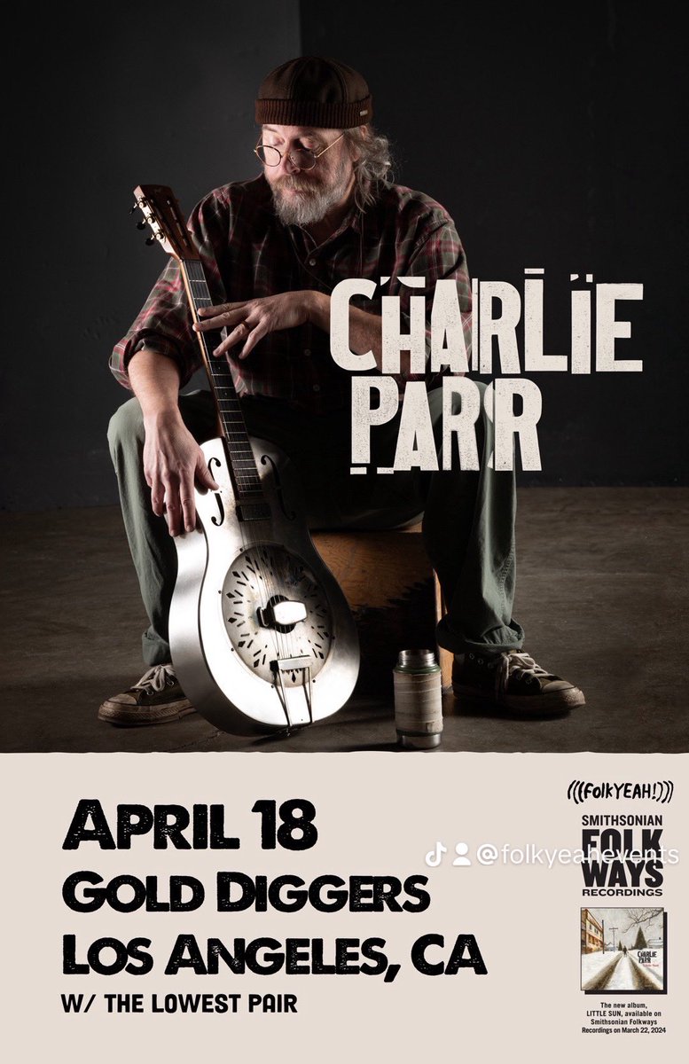 Low ticket warning for Charlie Parr in LA this Thursday 4/18. 🎶 Don’t miss out, get your tickets now! #charlieparr @golddiggers_la 🎫 dice.fm/event/r8d7r-fo…