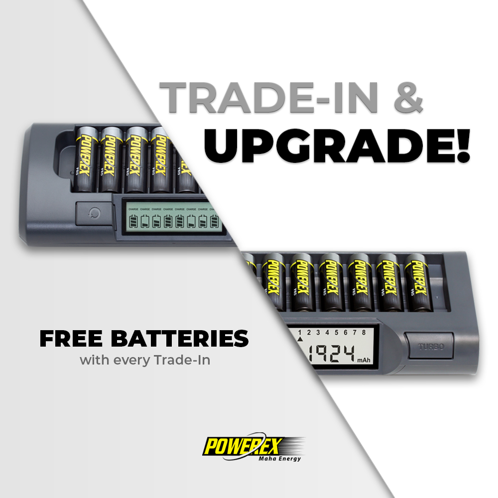 UPGRADE TO A NEW CHARGER AND RECEIVE FREE BATTERIES! TRADE-IN your old MH-C800S or MH-C801D in any condition & UPGRADE to a new MH-C940 or MH-C980 Charger-Analyzer and receive FREE BATTERIES. Learn More: mahaenergy.com/trade-in-progr… _____ #Powerex #MahaEnergy #MyPowerex