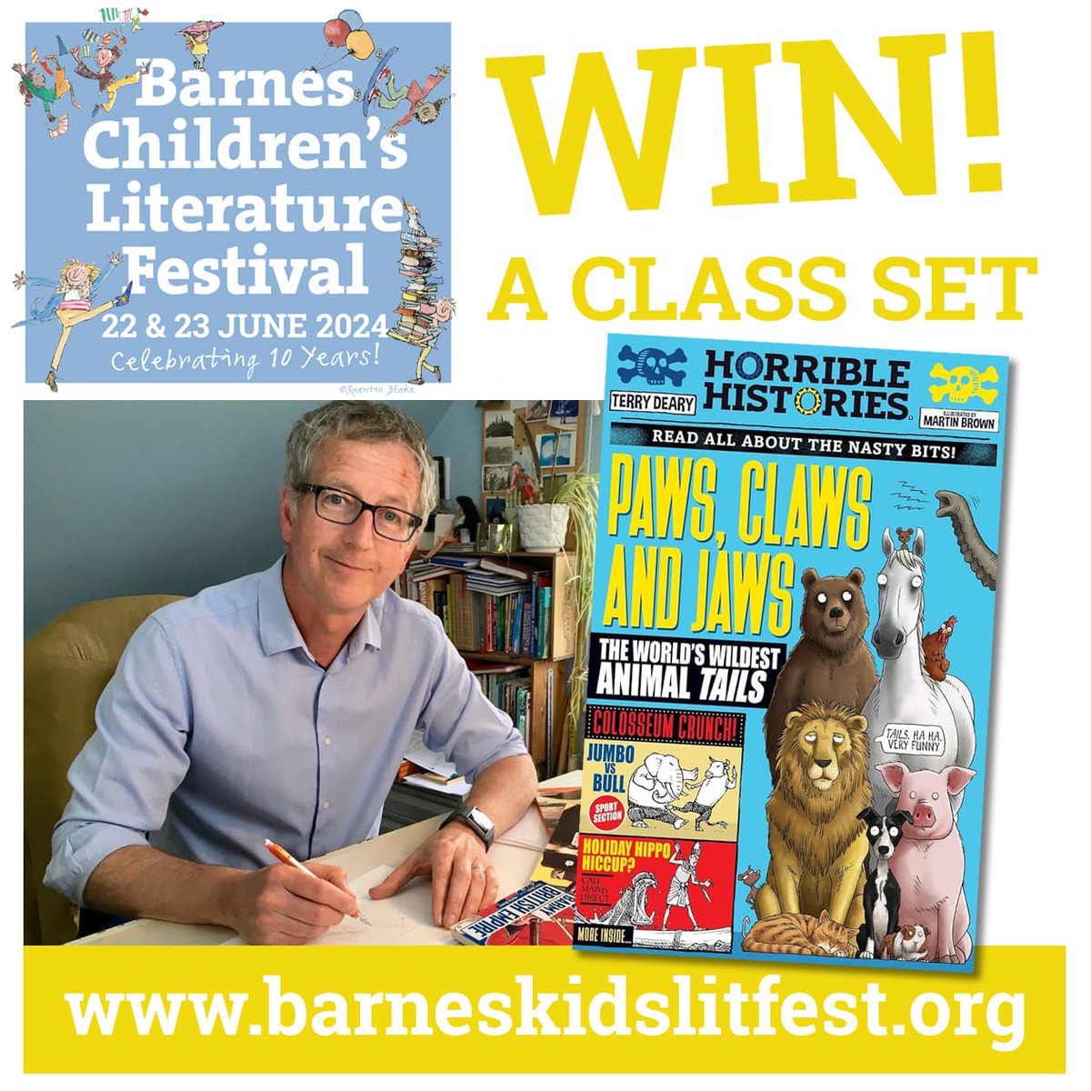 #GIVEAWAY! Bookings are now open for our #FREE London Primary Schools Programme and we're celebrating by giving away a class set (30 books) of Paws Jaws and Claws @MartinHHBrown. Like, follow, RT & tag a pal by 4.00pm 21/4 to #win. Ts & Cs here barneskidslitfest.org/schools/