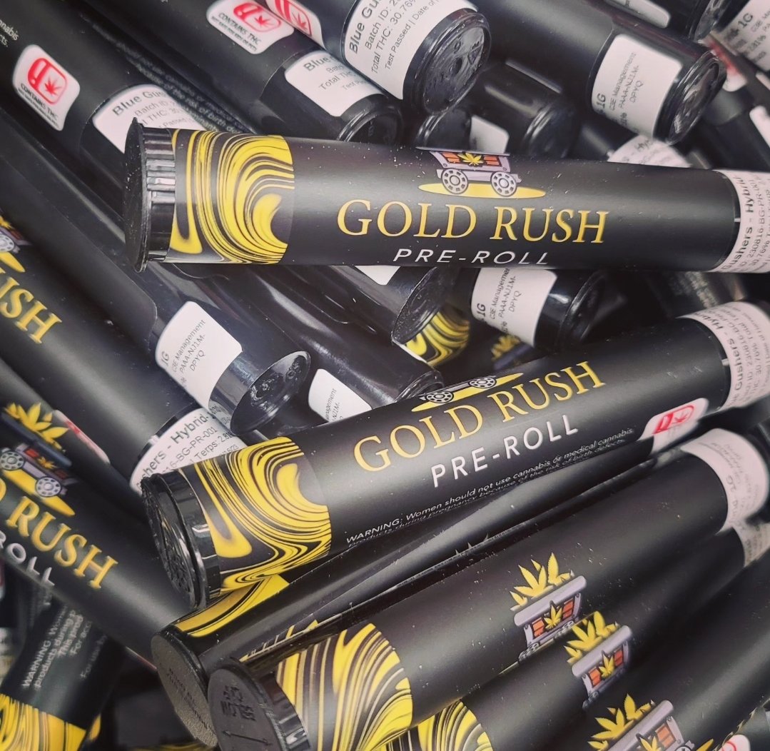 Gold Rush Pre Rolls! 💨 Handcrafted with care and expertise, our pre rolls are packed with top quality flower to ensure a smooth, flavorful, and potent session every time, Whether you're unwinding after a long day or sharing with friends, our pre rolls are the perfect choice