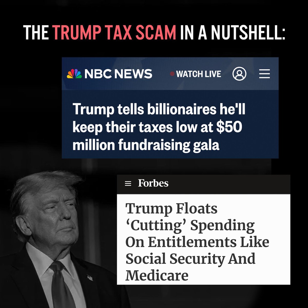 Trump wants to give his billionaire buddies a 4 trillion dollar tax break and cut your Social Security and Medicare to pay for it. We will stop him! #StopTrumpsTaxScam