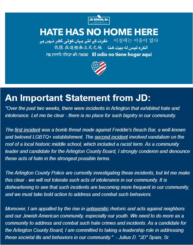 Read An Important Statement from JD followed by his Weekly Newletter. Act Now! Early Voting Starts in 2 weeks! - *|mailchi.mp/jdforarlington…|*