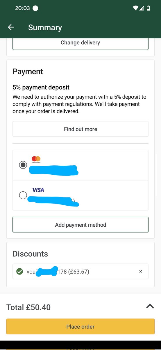 TheLeeFamily18's tweet photo. @Morrisons issue with 'more fivers' transferred £70 from my balance to a voucher and applied to my online checkout and the voucher is showing at £63.67. I have a staff discount but it doesn't calculate to the 15%. Please confirm if this is correct and why? https://t.co/rJmojRvFga