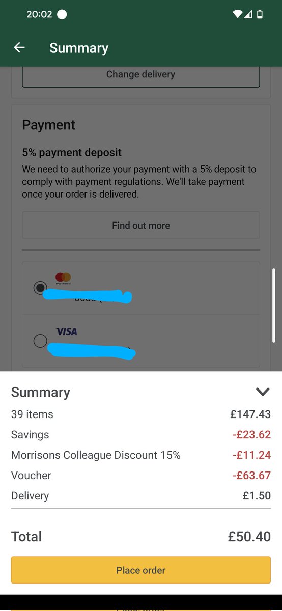 TheLeeFamily18's tweet photo. @Morrisons issue with 'more fivers' transferred £70 from my balance to a voucher and applied to my online checkout and the voucher is showing at £63.67. I have a staff discount but it doesn't calculate to the 15%. Please confirm if this is correct and why? https://t.co/rJmojRvFga