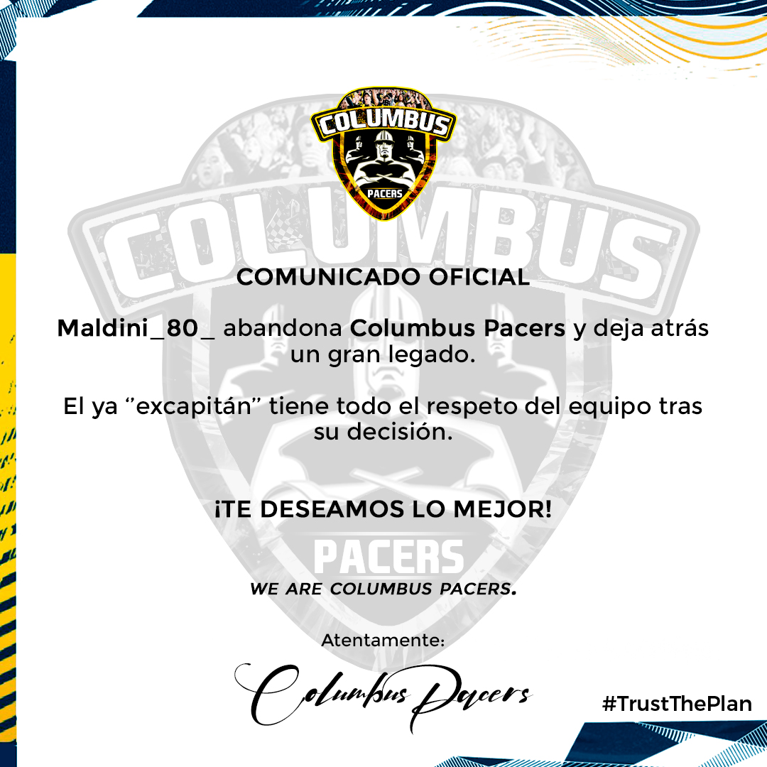 Columbus Pacers ᵀᴹ (@columbusvcp) on Twitter photo 📲| 𝐂𝐎𝐌𝐔𝐍𝐈𝐂𝐀𝐃𝐎 𝐎𝐅𝐈𝐂𝐈𝐀𝐋
Siempre será parte de <a href="/ColumbusVCP/">Columbus Pacers ᵀᴹ</a> a pesar de que hoy separemos nuestros caminos.
Más de un año defendiendo a capa y espada los colores de este club. Siempre estaremos en deuda contigo.
#Honor #Respect
#WeAreColumbusPacers 💛🖤 📲| 𝐂𝐎𝐌𝐔𝐍𝐈𝐂𝐀𝐃𝐎 𝐎𝐅𝐈𝐂𝐈𝐀𝐋
Siempre será parte de <a href="/ColumbusVCP/">Columbus Pacers ᵀᴹ</a> a pesar de que hoy separemos nuestros caminos.
Más de un año defendiendo a capa y espada los colores de este club. Siempre estaremos en deuda contigo.
#Honor #Respect
#WeAreColumbusPacers 💛🖤