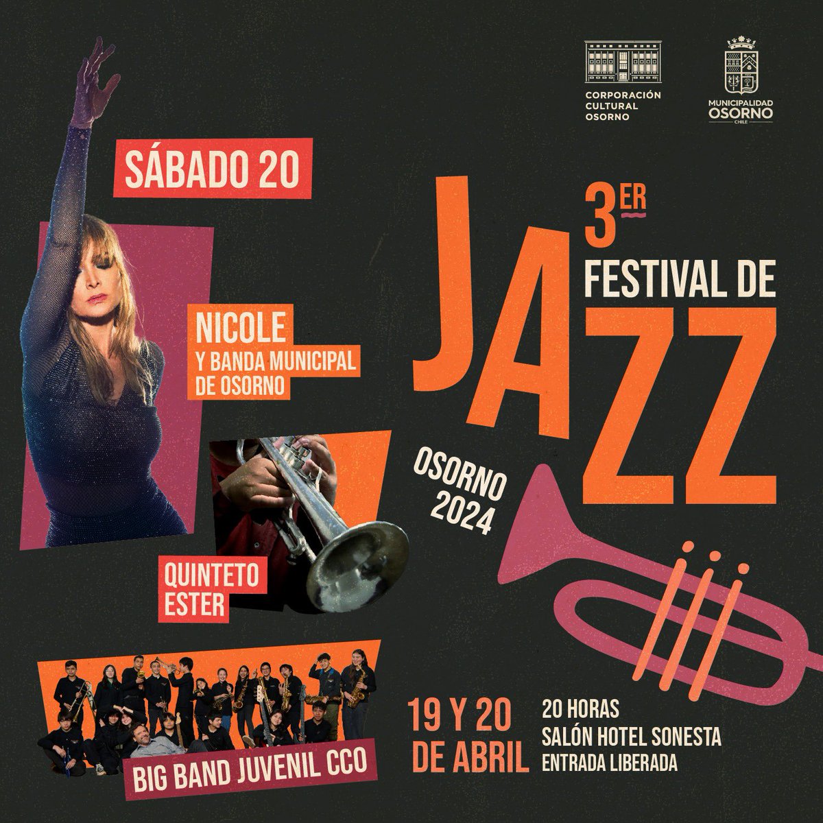 🎷Este viernes 19 de abril, te invitamos a vivir la tercera versión del Festival de Jazz 2024. Una velada musical que contará con grandes invitados que harán de esta tercera versión una velada inolvidable. 🗓️Viernes 19 y Sábado 20 de abril 📍Hotel Sonesta ⌚️20:00 horas