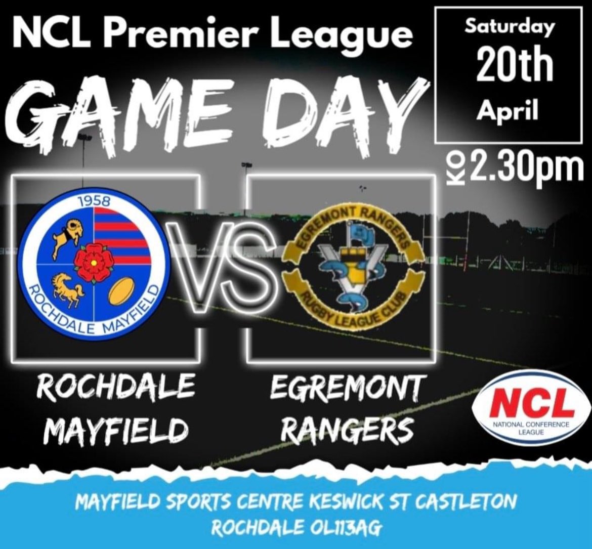 🏉GAME WEEK🏉 🆚 @EgremontR 📅 Sat 20th Apr 🏟️ Mayfield Sports Centre ⏰ 2:30pm kick-off 🏆 @OfficialNCL Round 7 #BacktheFieldin24