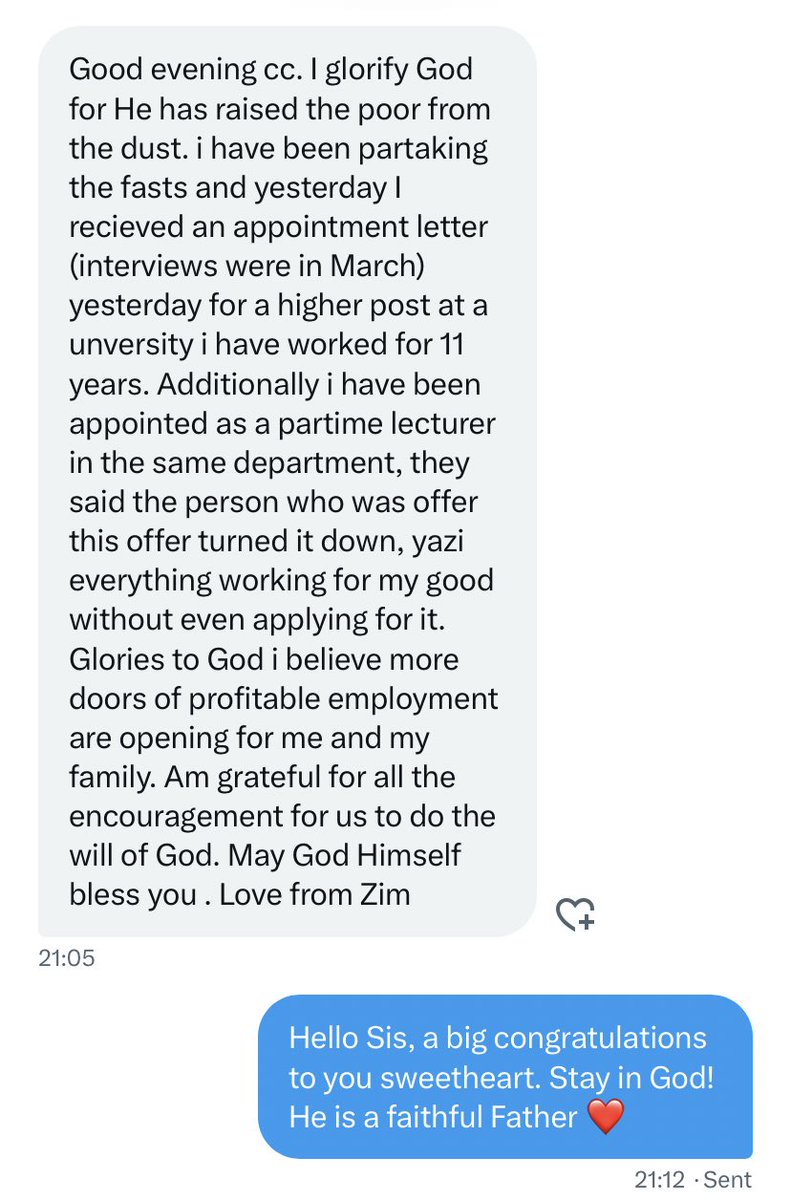 TESTIMONY Another employment from God. We serve an amazing God saints. I can’t wait to read and share your testimonies too.