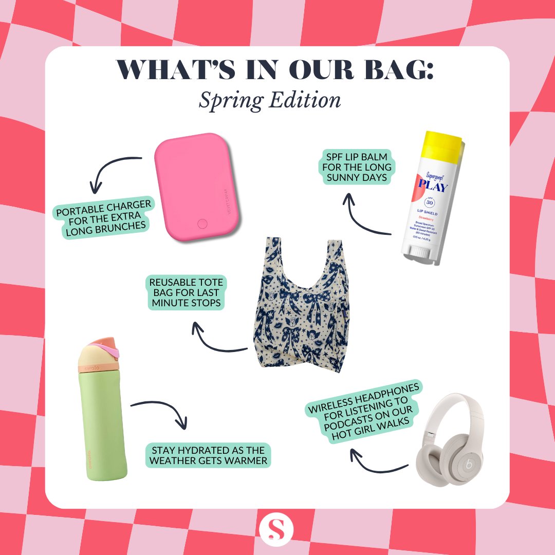 Spring vibes, packed and ready! 🌷✨️ Check out our bag for the freshest essentials of the season! #WhatsInOurBag #SheSpeaks #SpringReady #BagGoals
