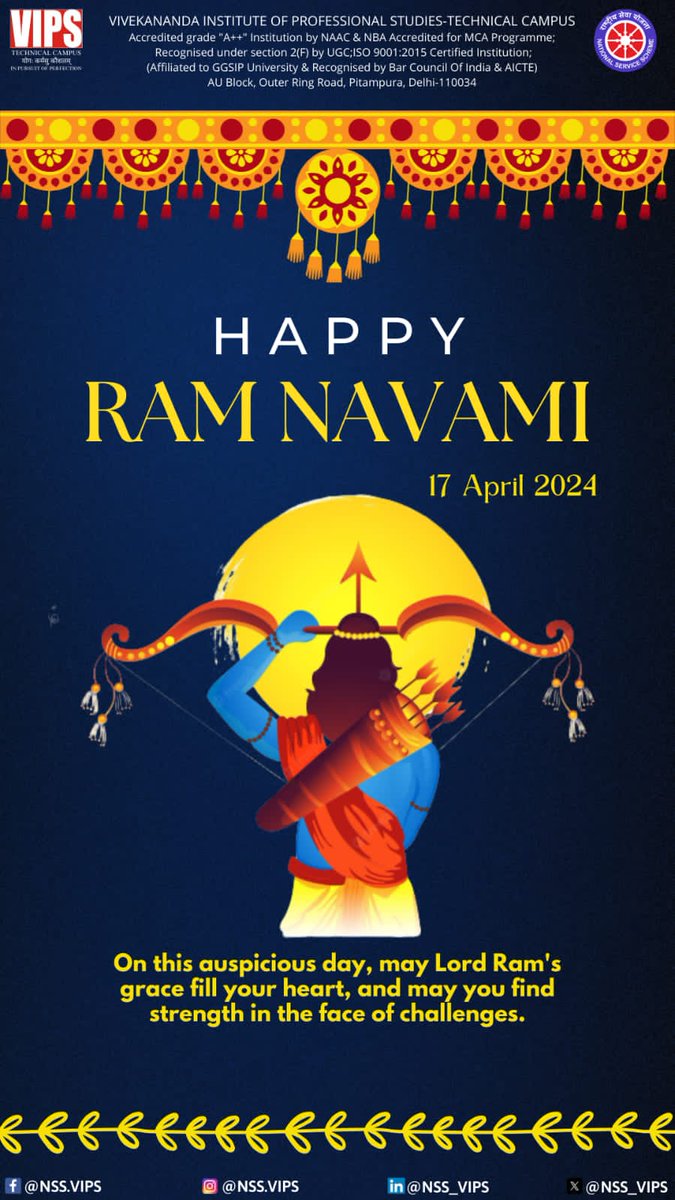 NSS Vips wishes you a Happy #RamNavami! 
May Lord Rama's blessings bring peace and prosperity to all. 🇮🇳

#HappyRamNavami #ShreeRamNavami #SocialWork 
#Nss #nssvips #vipsdelhi